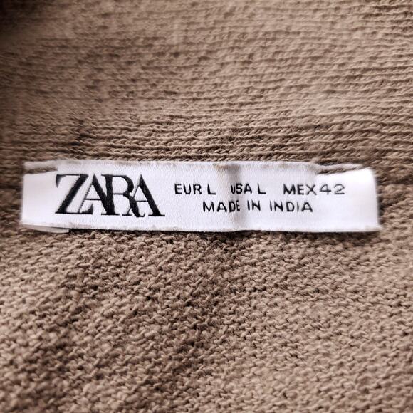 Zara Cardigan & Short Set Women L Brown Embroidered Trim Button Up Boho Casual - Picture 4 of 16